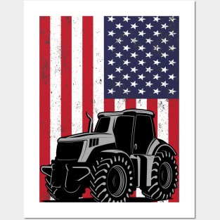 Tractor American Flag patriotic vintage farming Posters and Art